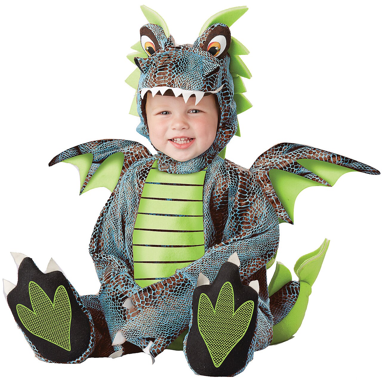 Toddler Darling Dragon Costume Multi Color Scaly Jumpsuit Wings Hood
